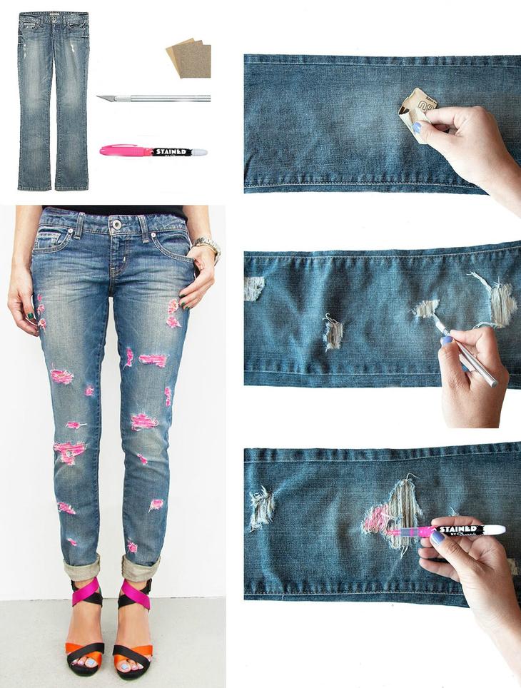Делаем дырки и эффект потертости на джинсах своими руками