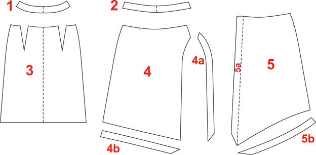 Детали кроя юбки-колокол с запахом