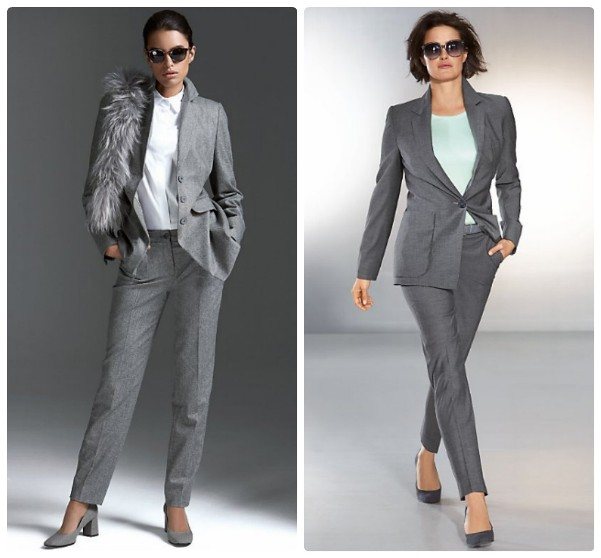Серый женский брючный костюм