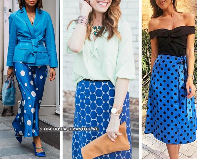 синяя юбка в горох