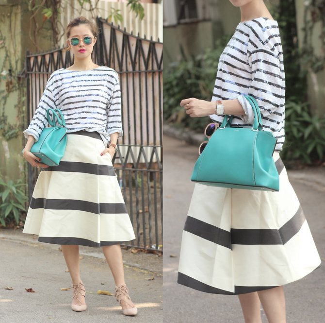 юбка-миди с высокой талией и тельняшка