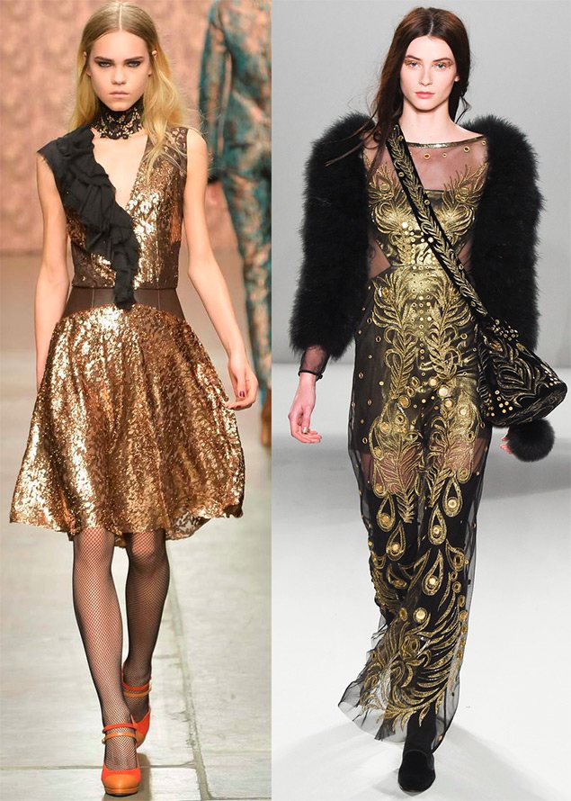 золотые нарядные платья